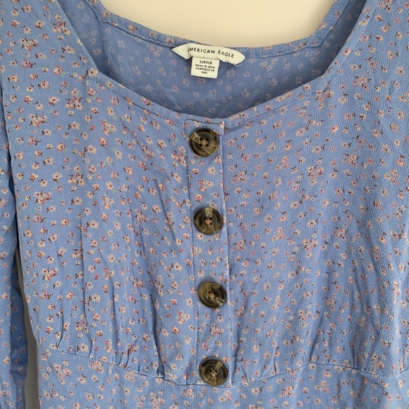 American Eagle Blue Floral Print Mini Dress with Long Sleeves Size Small - Picture 4 of 7